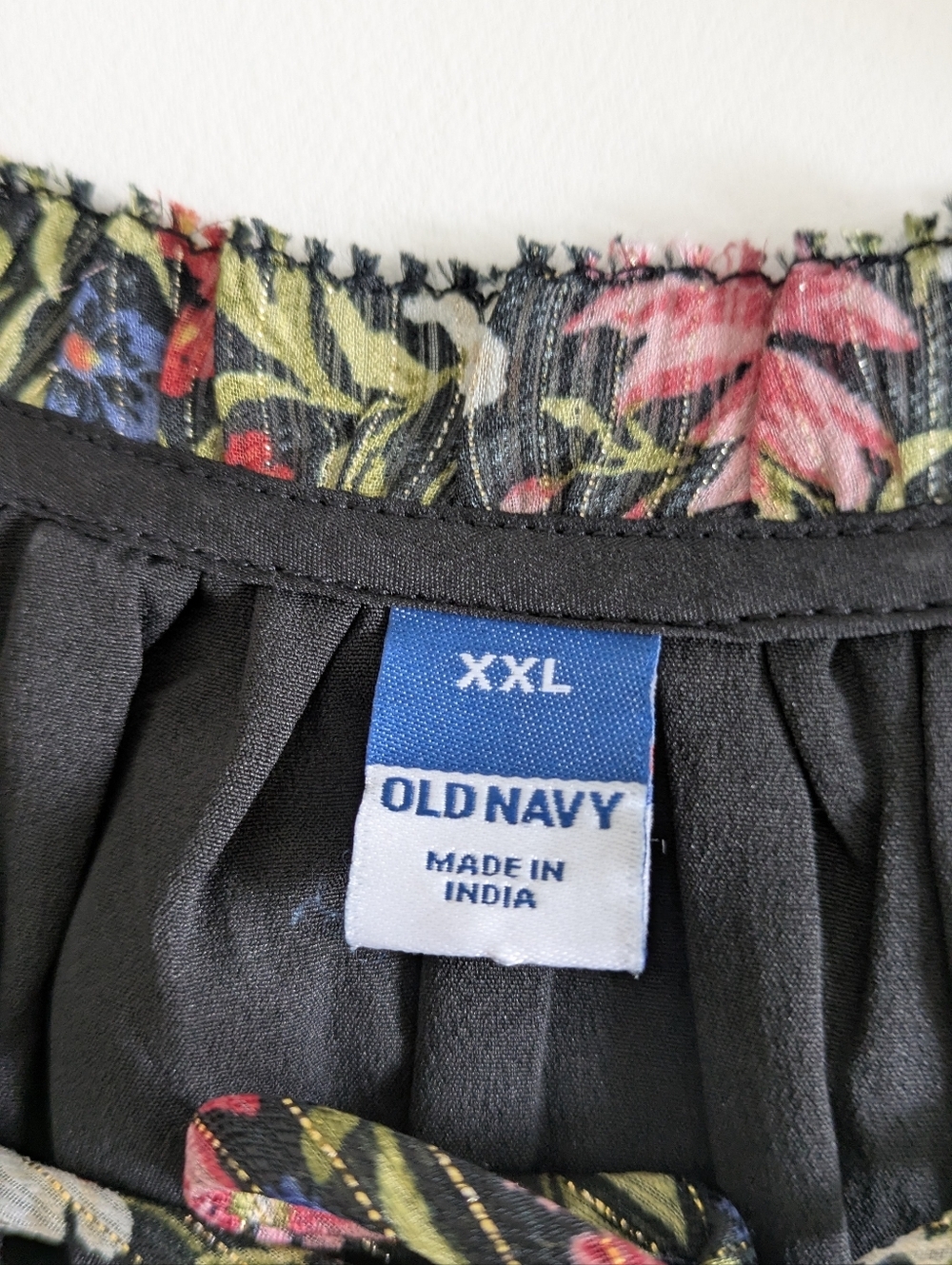 Old Navy Waist-Defined Floral Shine Boho Tie Neck Ruffled Mini Dress Sz XXL Euc - Picture 14 of 14